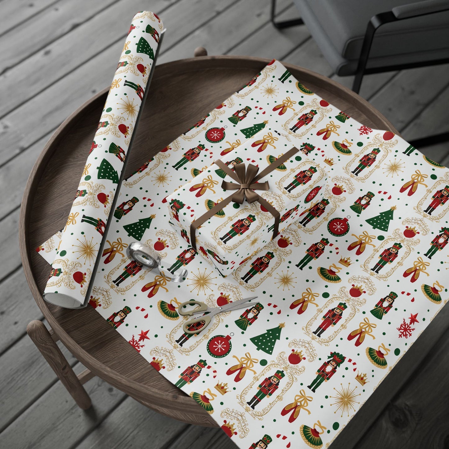 Nutcracker Pattern Wrapping Paper | Christmas Holiday Gift Wrap Roll