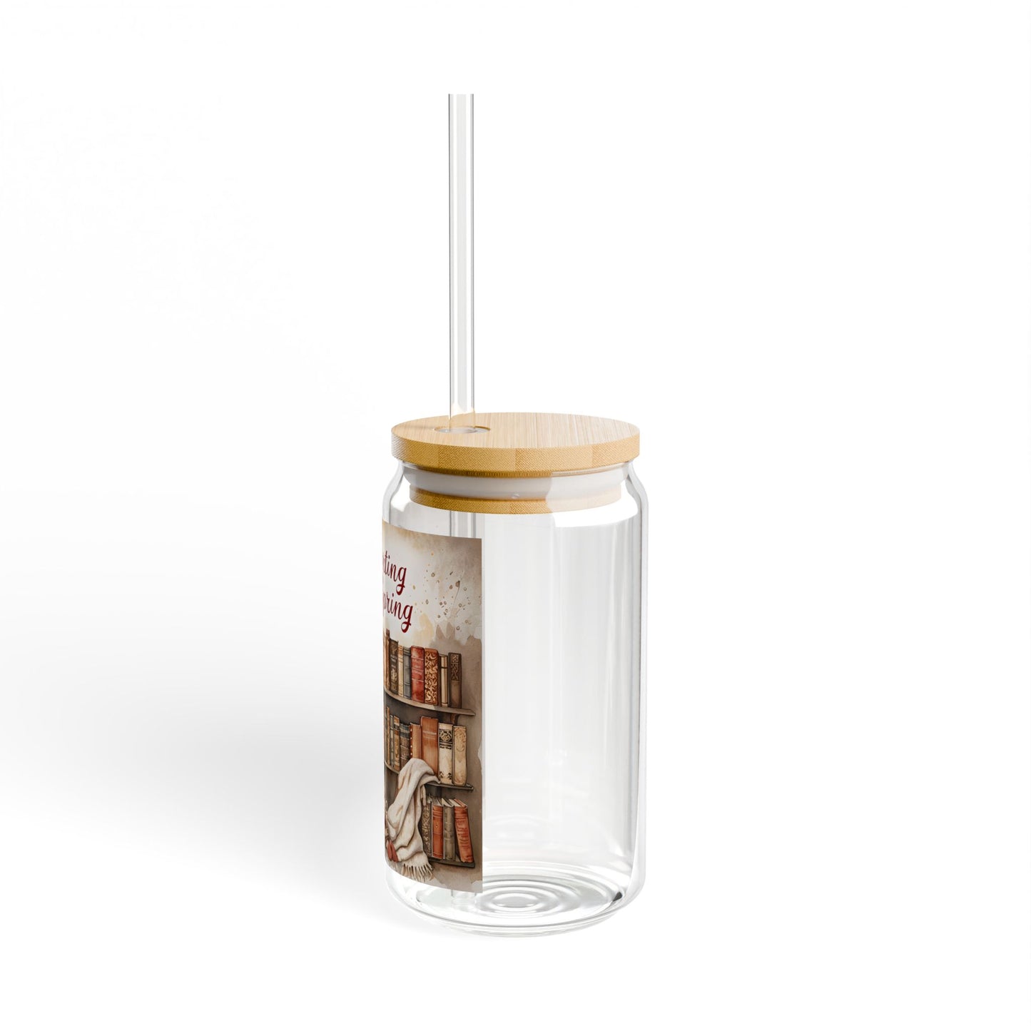 Introverted Sipper Glass, Cozy Reading Glass, 16oz Jar with Straw, Perfect Gift for Book Lovers and Introverts, Ideal for Home Decor