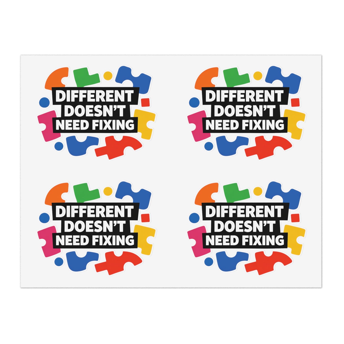 Different Doesn't Need Fixing Sticker Sheets | Autism Puzzle Piece Design