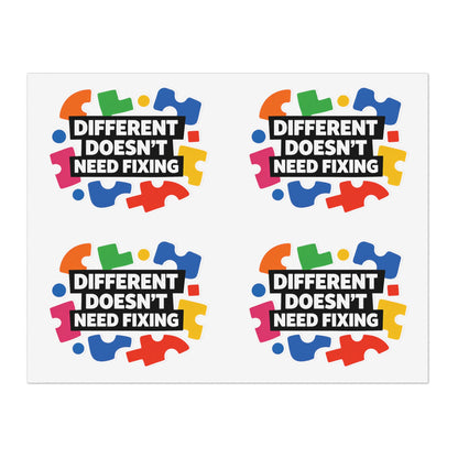 Different Doesn't Need Fixing Sticker Sheets | Autism Puzzle Piece Design