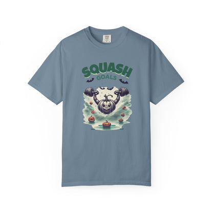 Halloween Fitness T-Shirt, Squash Goals Tee, Pumpkin Workout Shirt, Spooky Gym Wear, Fall Exercise Top, Unisex Apparel