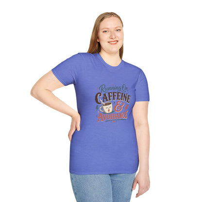 Running On Caffeine & Avoidance T-Shirt | Funny Coffee Quote Tee