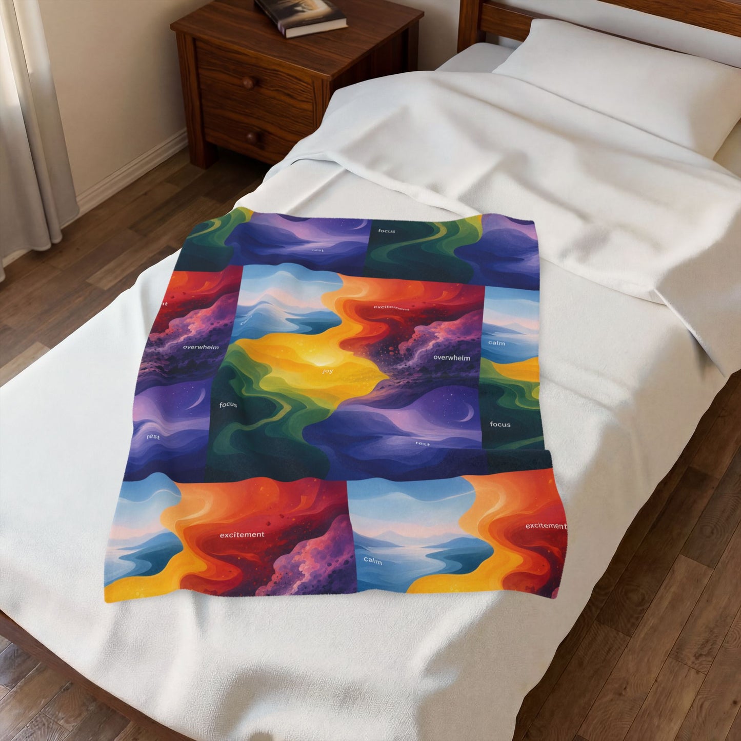 Emotion Color Map Neurodivergent Blanket Velveteen Plush Blanket | Abstract Rainbow Landscape