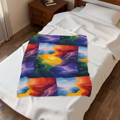 Emotion Color Map Neurodivergent Blanket Velveteen Plush Blanket | Abstract Rainbow Landscape