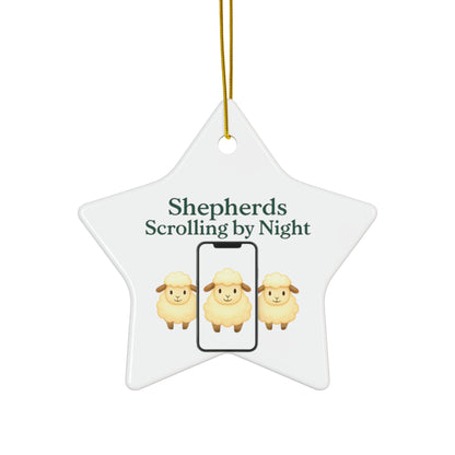 Ceramic Ornaments, Shepherds Scrolling by Night, Christmas Tree Decoration, Holiday Gift, Religious Ornament, Nativity Scene Decor, 2-Side