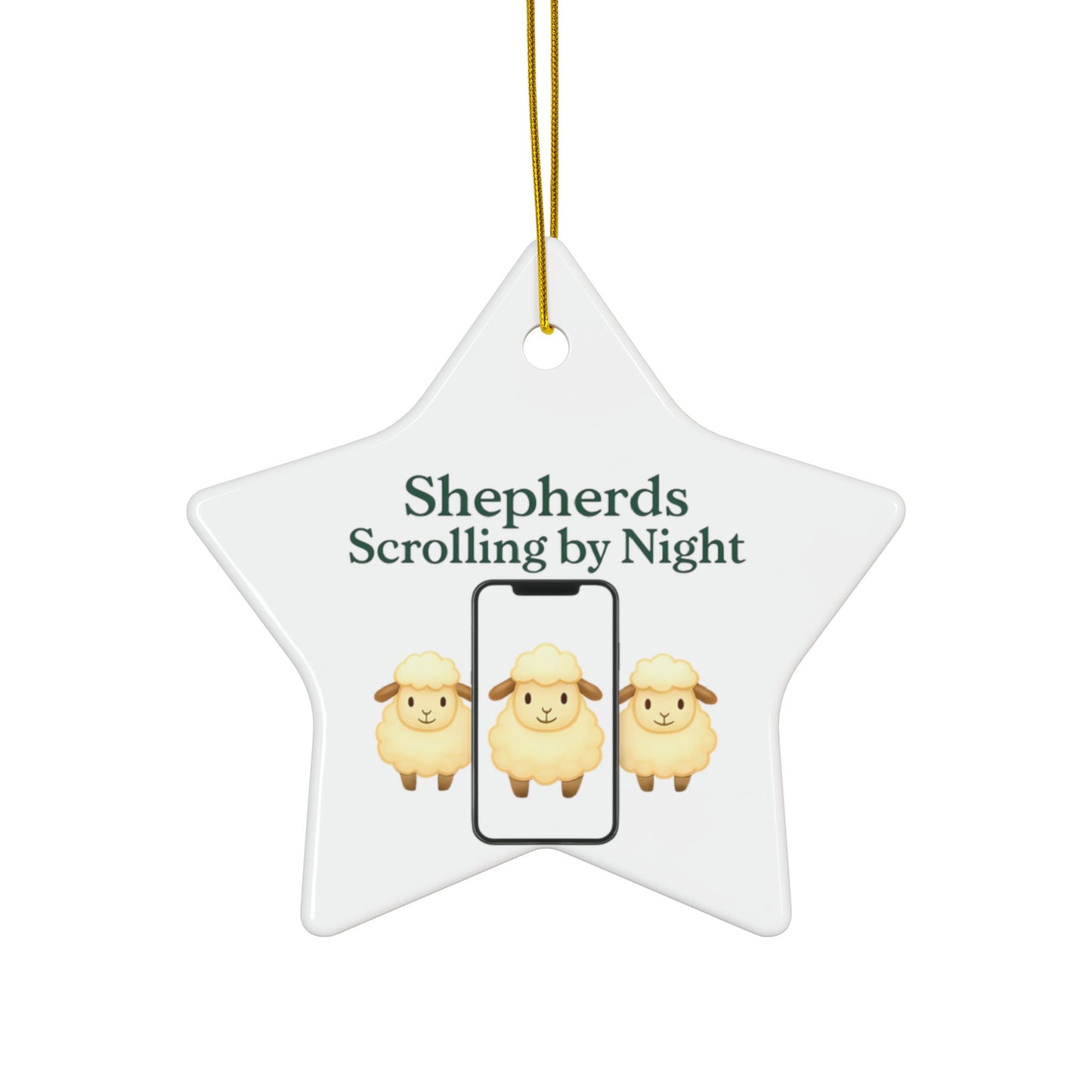 Ceramic Ornaments, Shepherds Scrolling by Night, Christmas Tree Decoration, Holiday Gift, Religious Ornament, Nativity Scene Decor, 2-Side