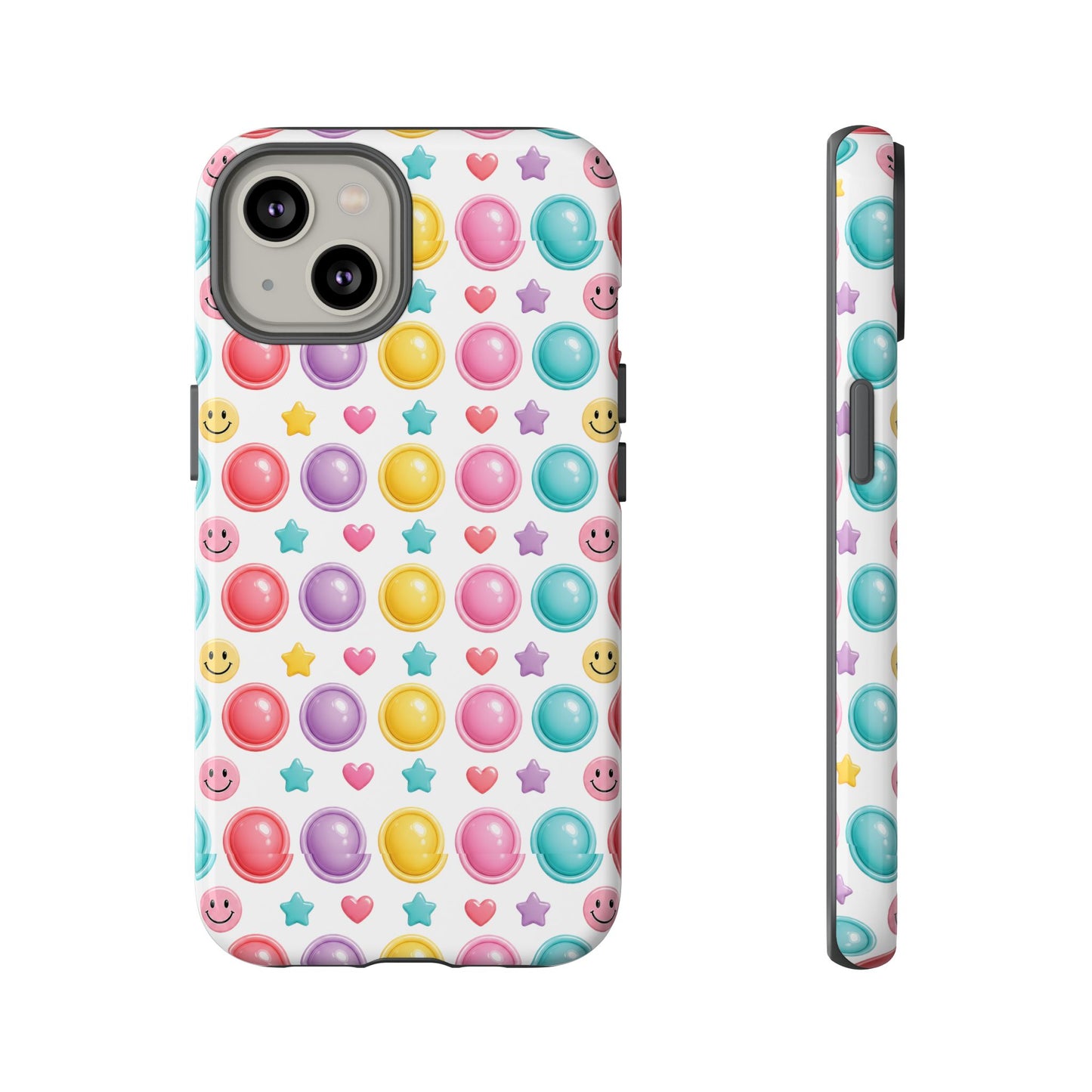 Bubble Pop Pattern Phone Case | Colorful Smileys & Stars Tough Case