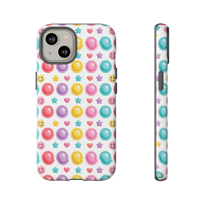 Bubble Pop Pattern Phone Case | Colorful Smileys & Stars Tough Case