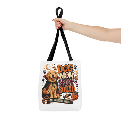 Dog Mom Spook Squad Tote Bag | Halloween Golden Retriever Pumpkin Design