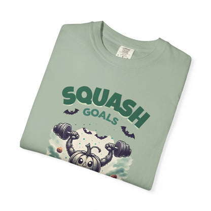 Halloween Fitness T-Shirt, Squash Goals Tee, Pumpkin Workout Shirt, Spooky Gym Wear, Fall Exercise Top, Unisex Apparel