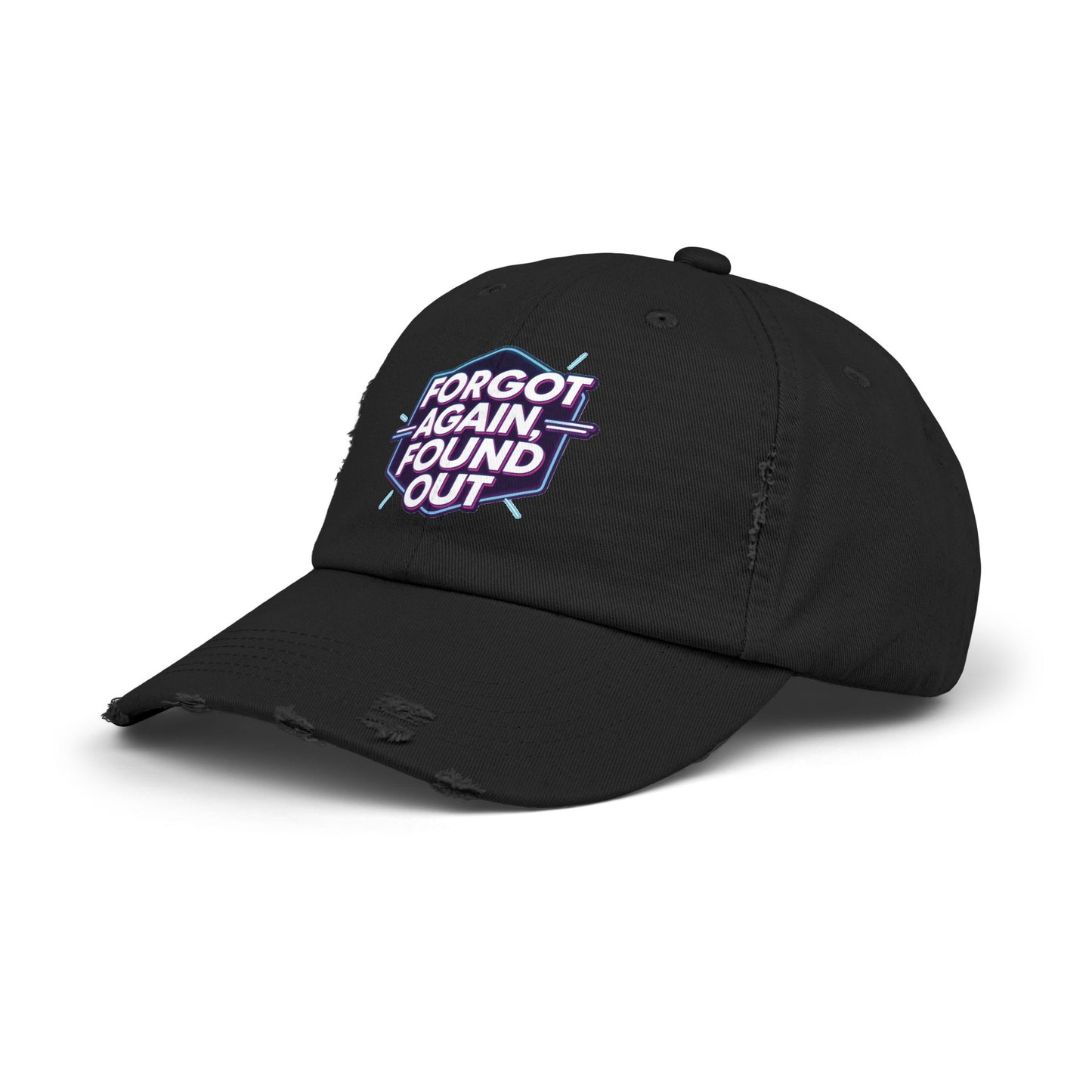 Unisex Distressed Cap with 'Forgot Again, Found Out' Design | Trendy Casual Hat | Gift for Friends | Summer Accessory | Everyday Wear