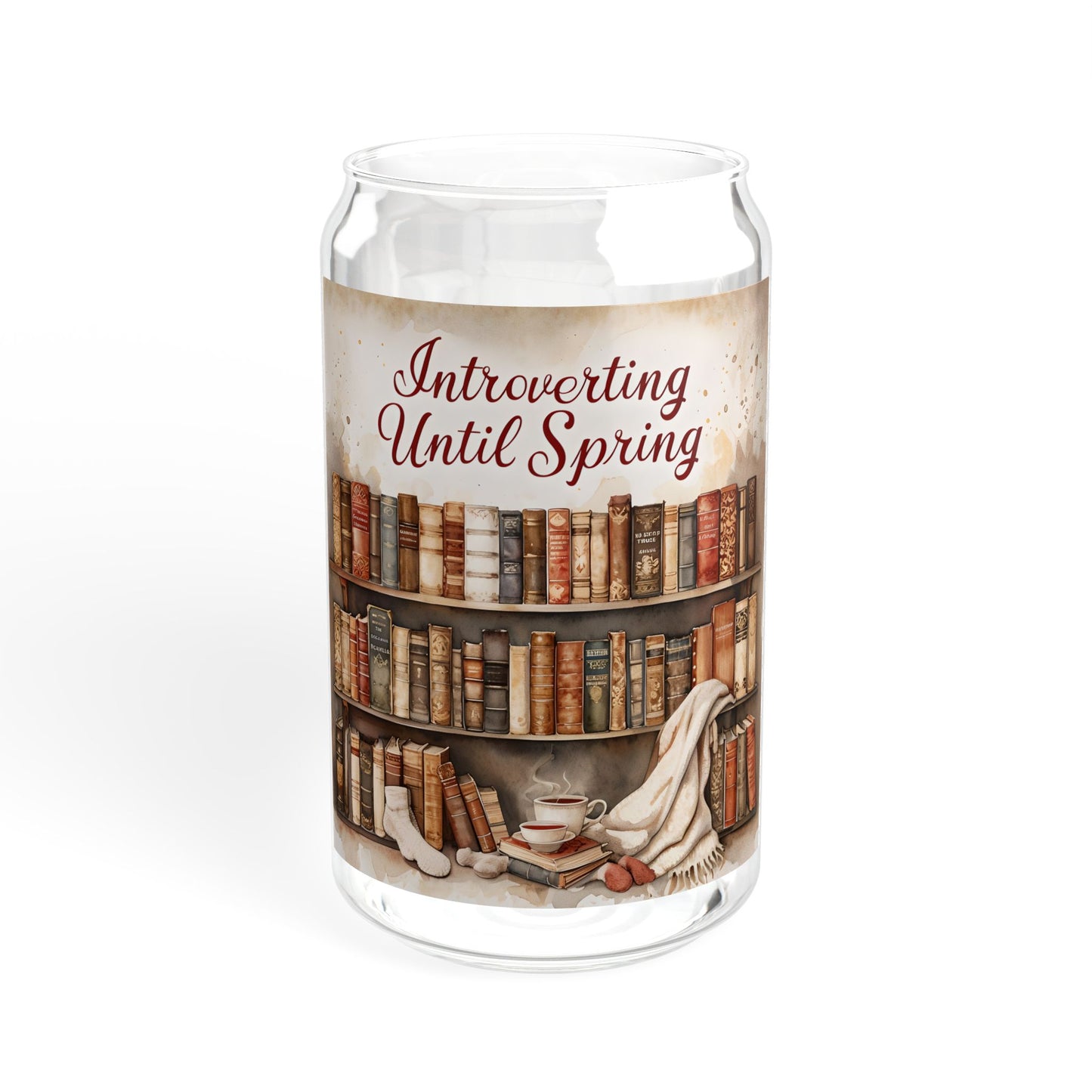 Introverted Sipper Glass, Cozy Reading Glass, 16oz Jar with Straw, Perfect Gift for Book Lovers and Introverts, Ideal for Home Decor