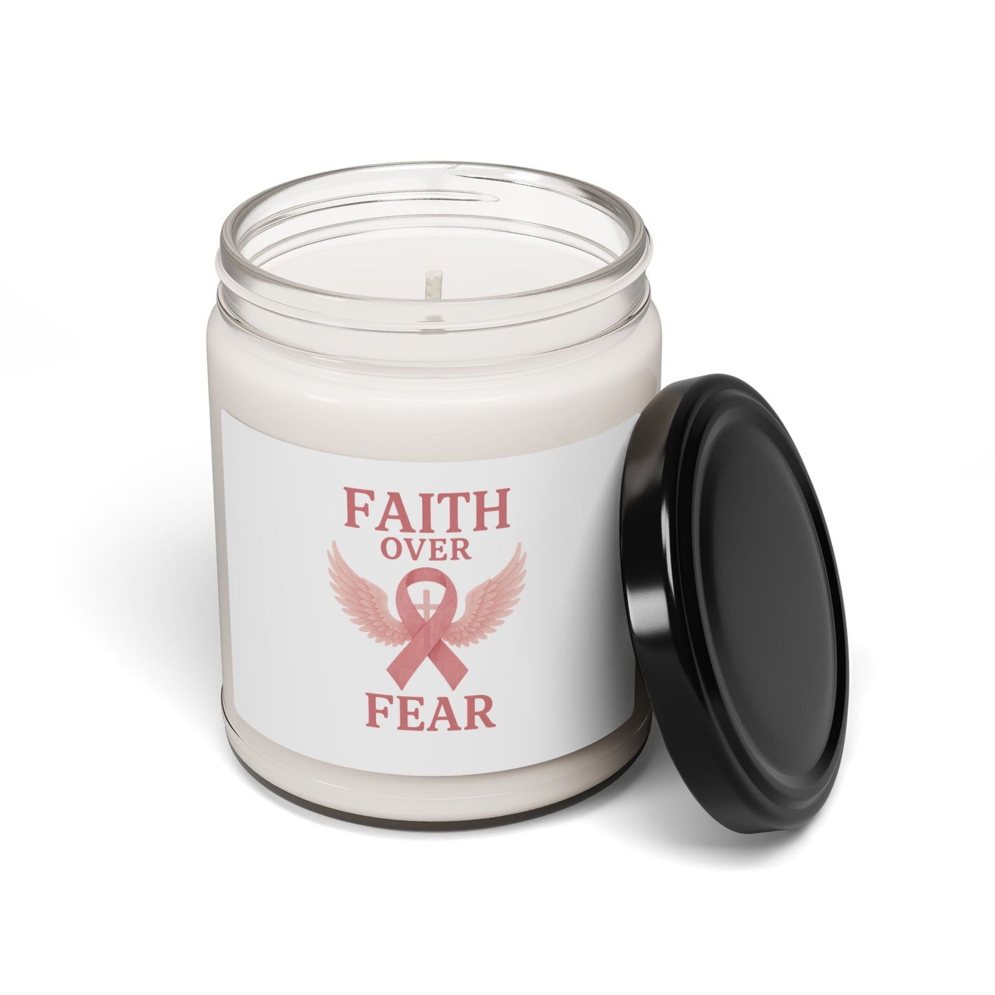 Faith Over Fear Scented Candle for Healing & Hope | 9oz Aromatherapy Gift | Inspirational Home Decor, Self-Care, Cancer Awareness