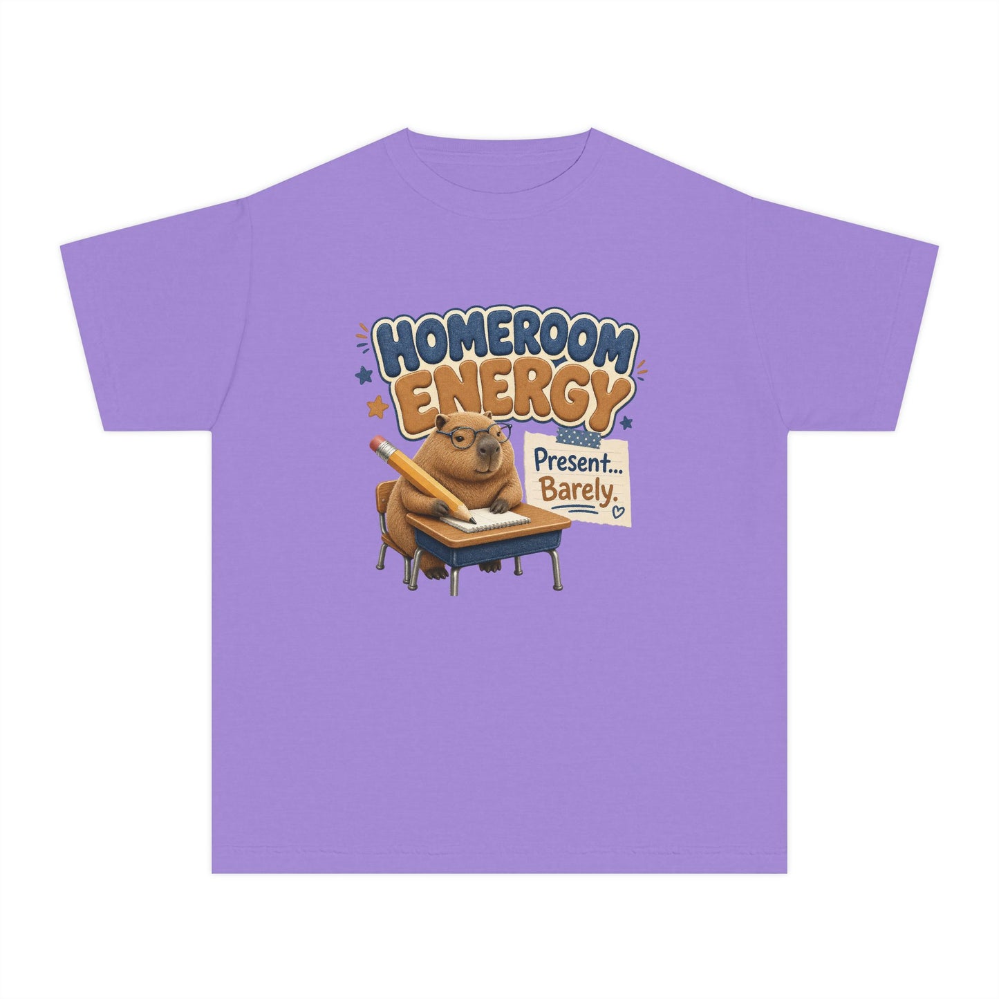 Homeroom Energy Sloth on Desk Youth Tee | Funny School Illustration