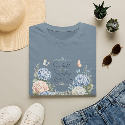 Seashells & Sunday Hydrangeas T-Shirt | Floral Coastal Cottage Shirt