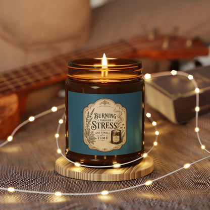 Burning Stress vintage label Soy Candle | Amber Jar