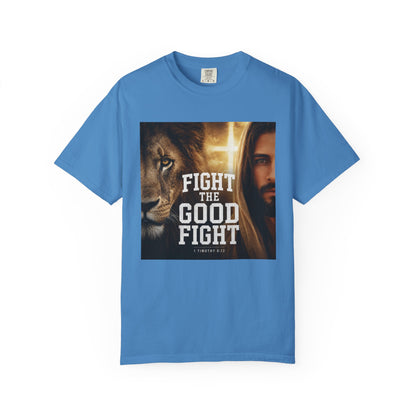 Fight the Good Fight T-shirt | Jesus and Lion Faith Graphic