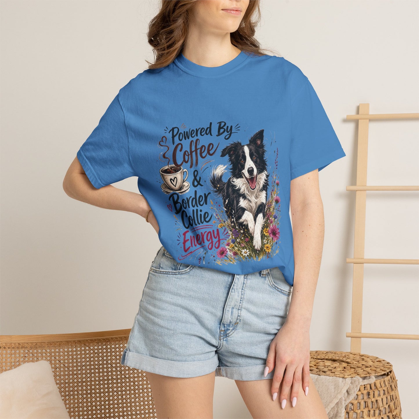 Powered by Coffee & Border Collie Energy T-Shirt | Border Collie Dog Tee