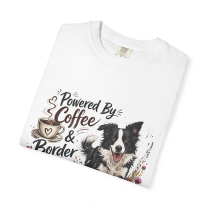 Powered by Coffee & Border Collie Energy T-Shirt | Border Collie Dog Tee