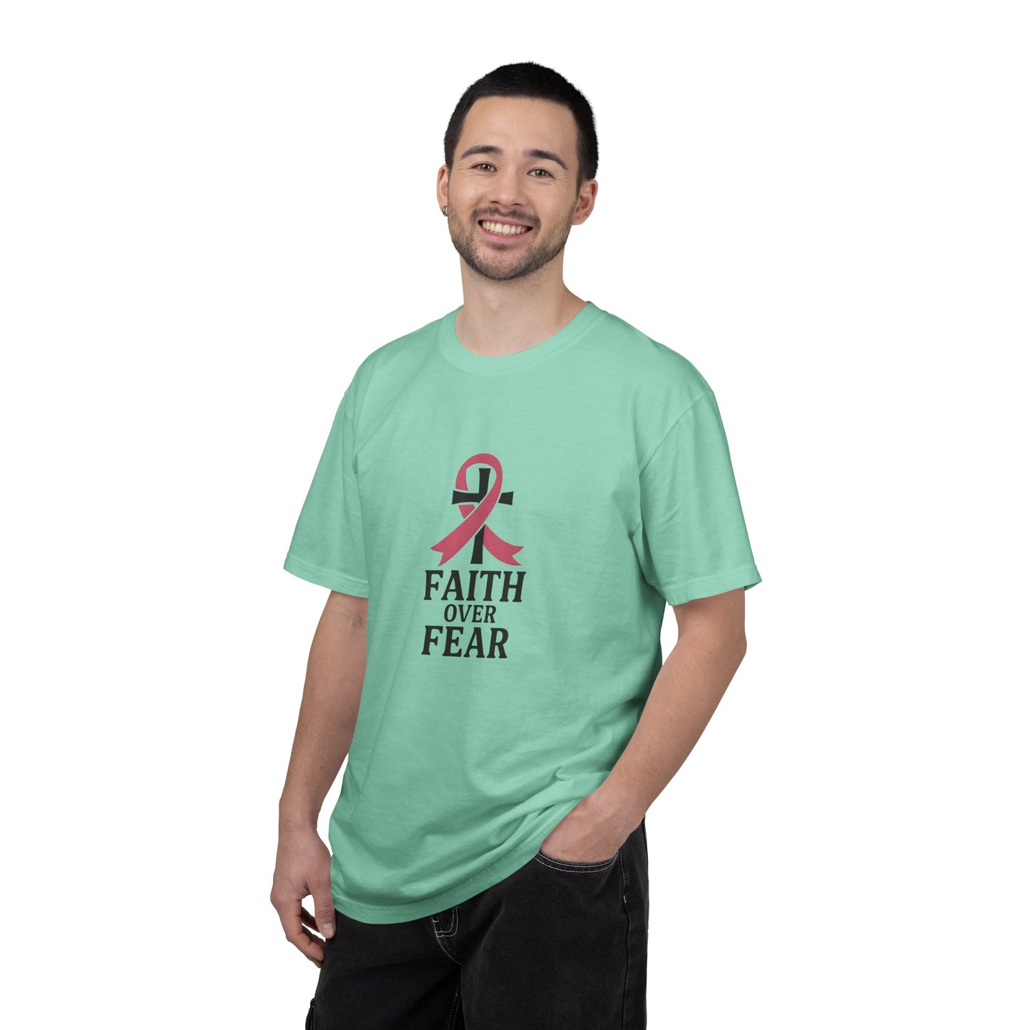 Faith Over Fear T-shirt, Unisex Inspirational Tee, Garment-Dyed Comfort, Cancer Awareness, Everyday Casual Wear, Gift for Loved Ones