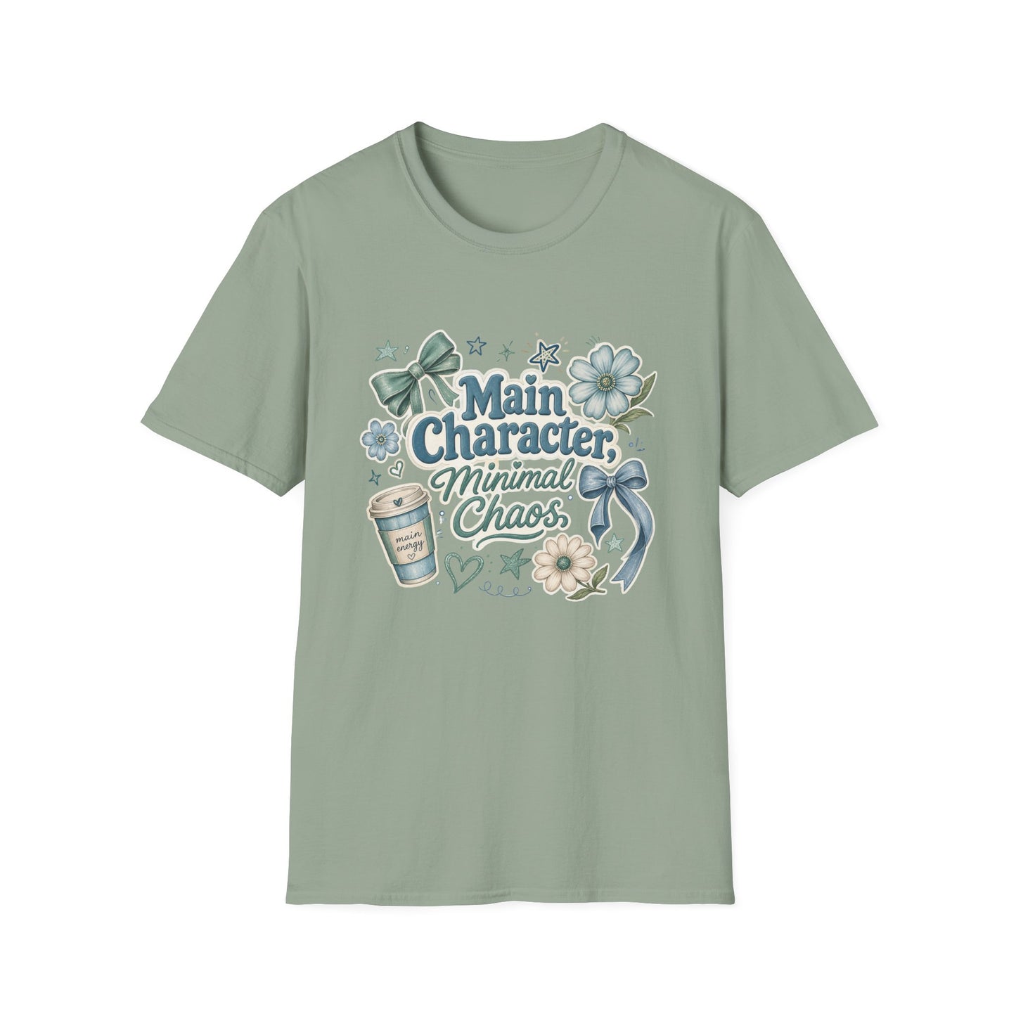 Main Character Minimal Chaos T-Shirt | Floral Bows Stars Design