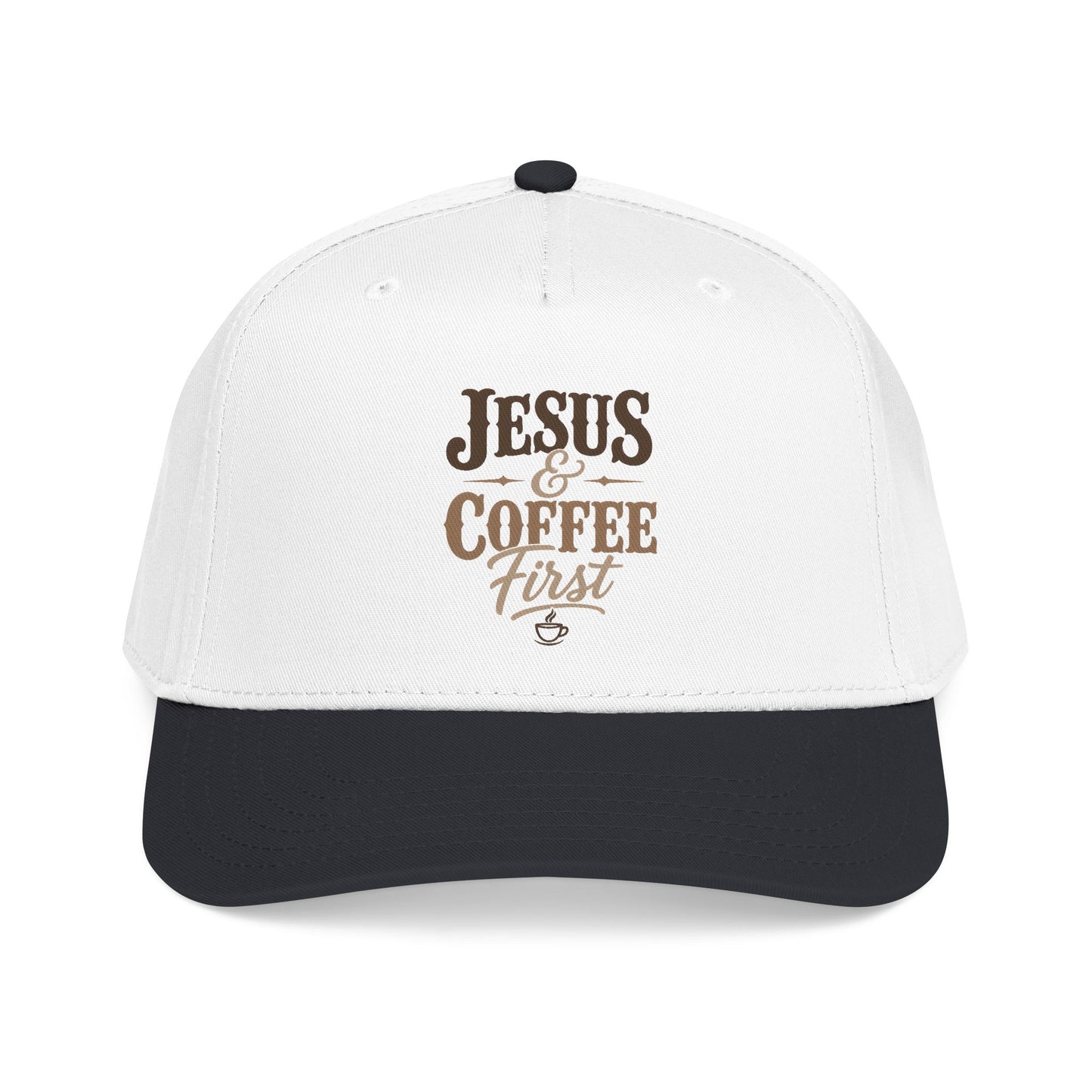 Jesus & Coffee First Mid Profile Baseball Cap | Christian Script Logo