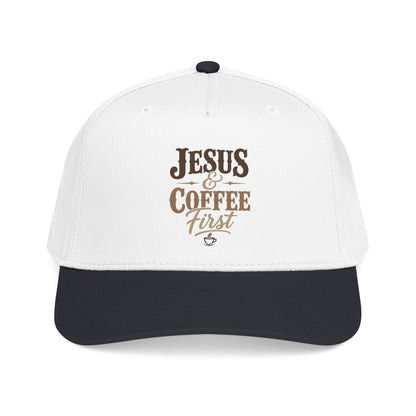Jesus & Coffee First Mid Profile Baseball Cap | Christian Script Logo