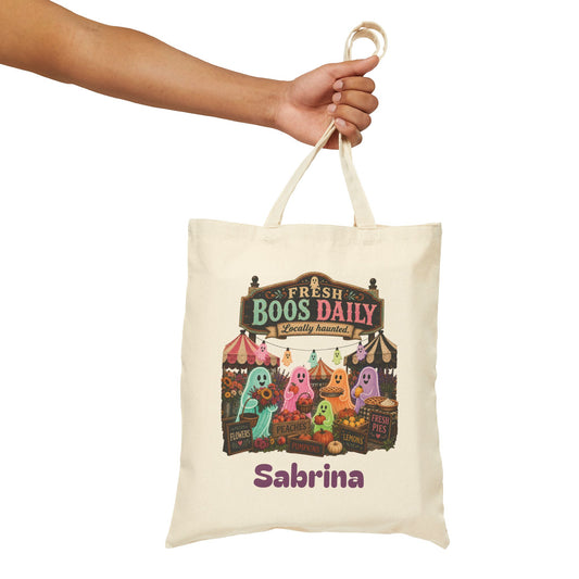 Fresh Boos Daily ghost market Tote Bag | Halloween trick-or-treat canvas tote