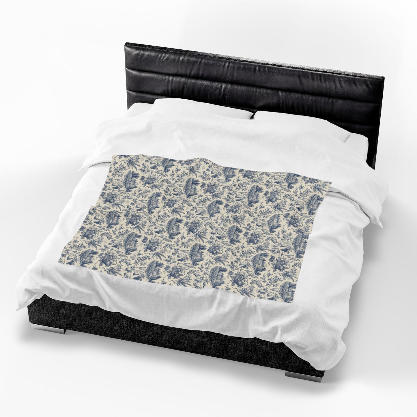 French Harvest Toile Landscape Velveteen Plush Blanket | Vintage Cottage Pattern
