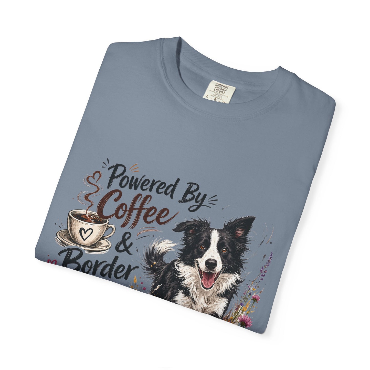 Powered by Coffee & Border Collie Energy T-Shirt | Border Collie Dog Tee