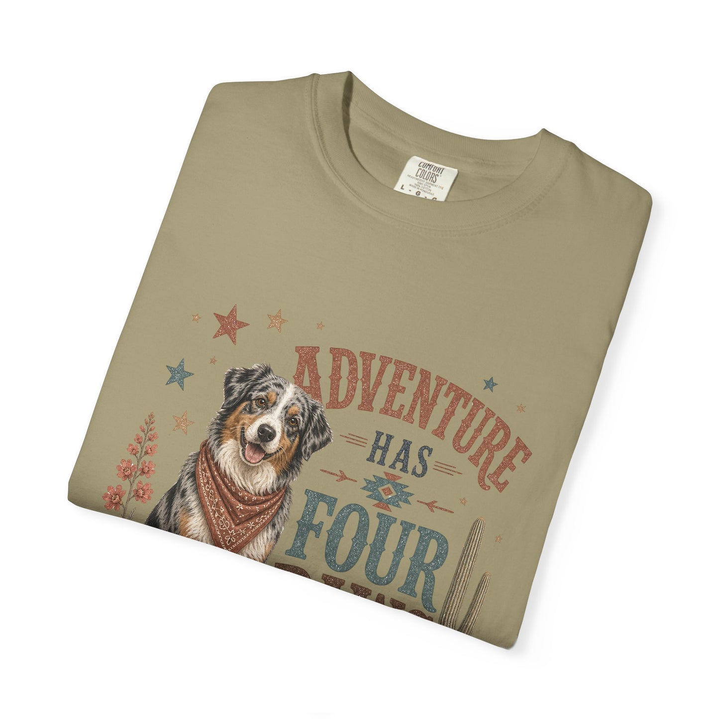 Adventure Has Four Paws T-Shirt | Australian Shepherd Design