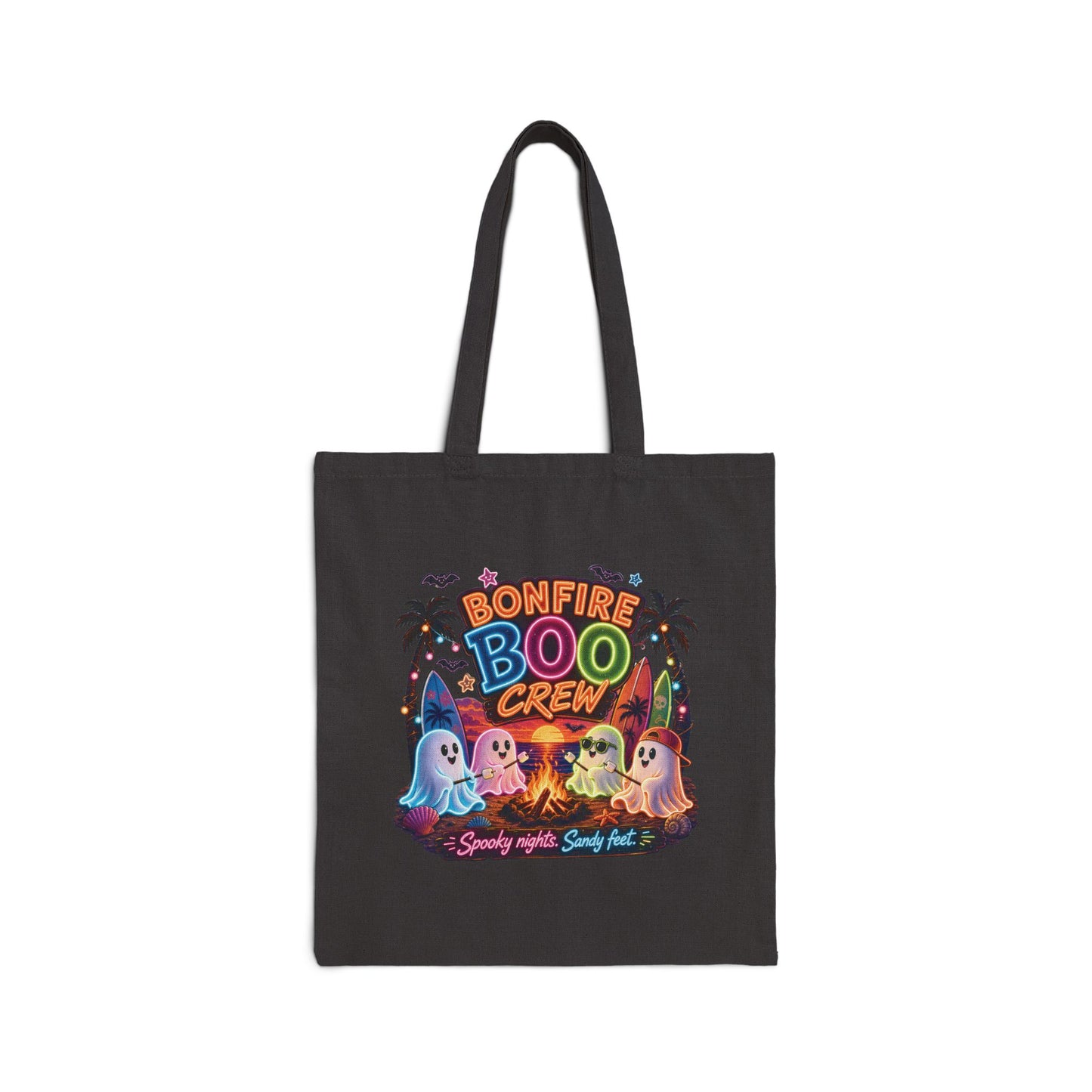 Bonfire Boo Crew Tote Bag | Halloween ghosts, campfire spooky beach design
