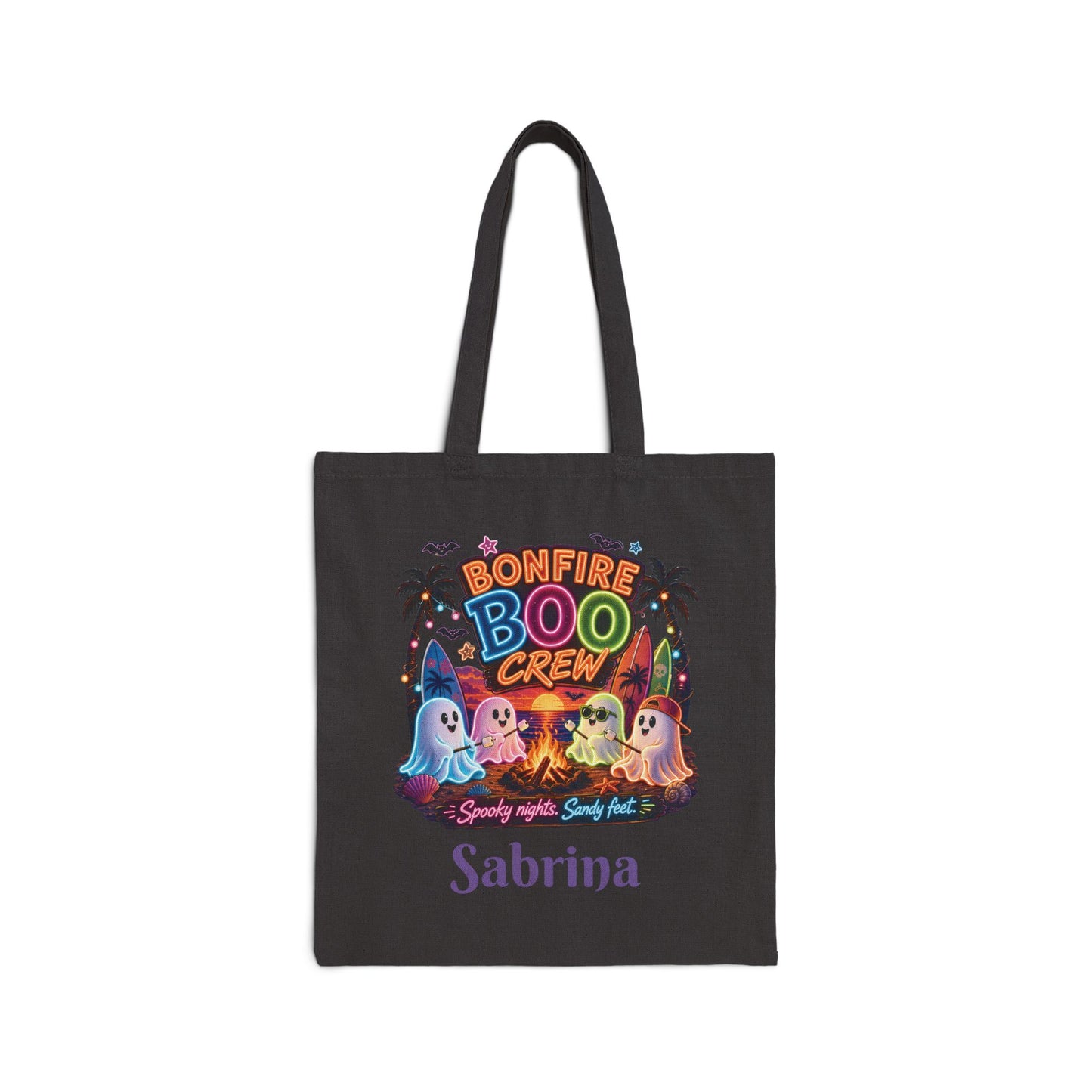 Bonfire Boo Crew Tote Bag | Halloween ghosts, campfire spooky beach design