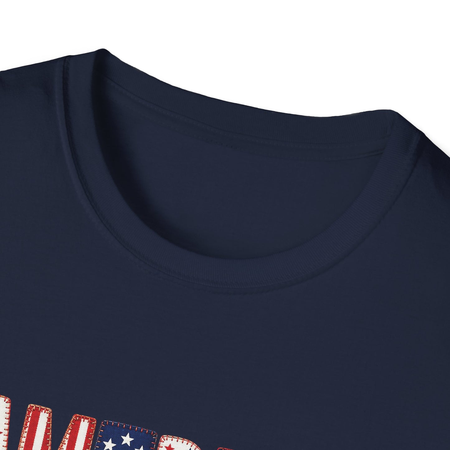 American Flag Patchwork Style Letters T-Shirt | Patriotic Fourth of July Tee