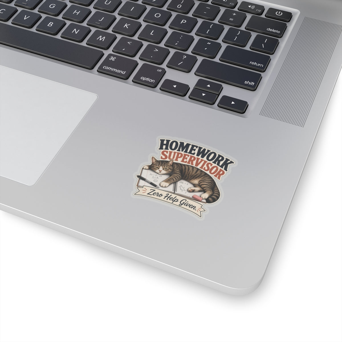 Homework Supervisor Cat sticker | Kiss-cut vinyl sticker, "Zero Help Given"
