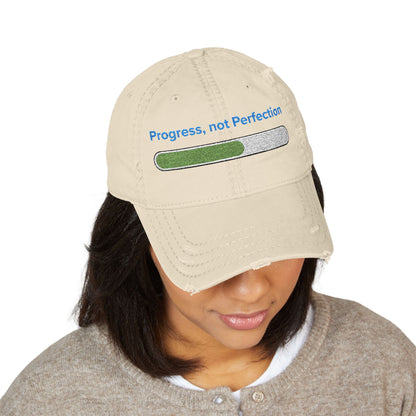 Embroidered "Progress, not Perfection"  Distressed Baseball Cap for Men and Women, Vintage Retro Hat, Inspirational Cap, Motivational Cap