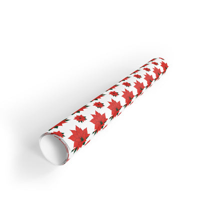 Red Poinsettia Pattern Gift Wrapping Paper Roll | Holiday Wrapping Paper