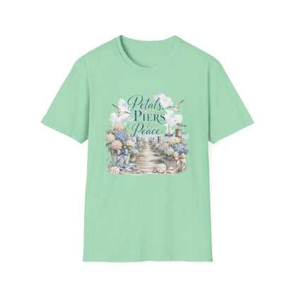 Petals Piers Peace T-Shirt | Coastal Lighthouse Floral Seagulls Design