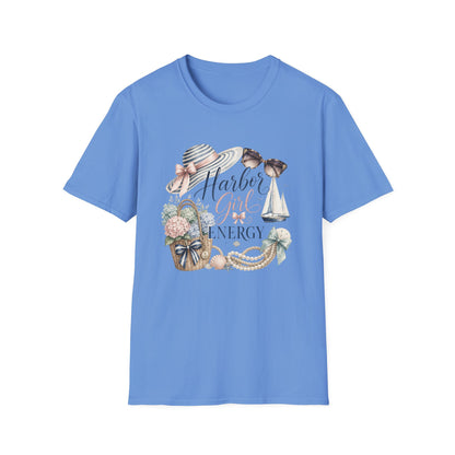 Harbor Girl illustration T-Shirt | Nautical hat, sailboat, seashells