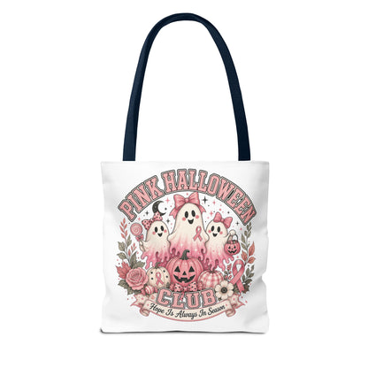 Breast Cancer Awareness Pink Halloween Club ghost trio tote bag | spooky floral pumpkin design