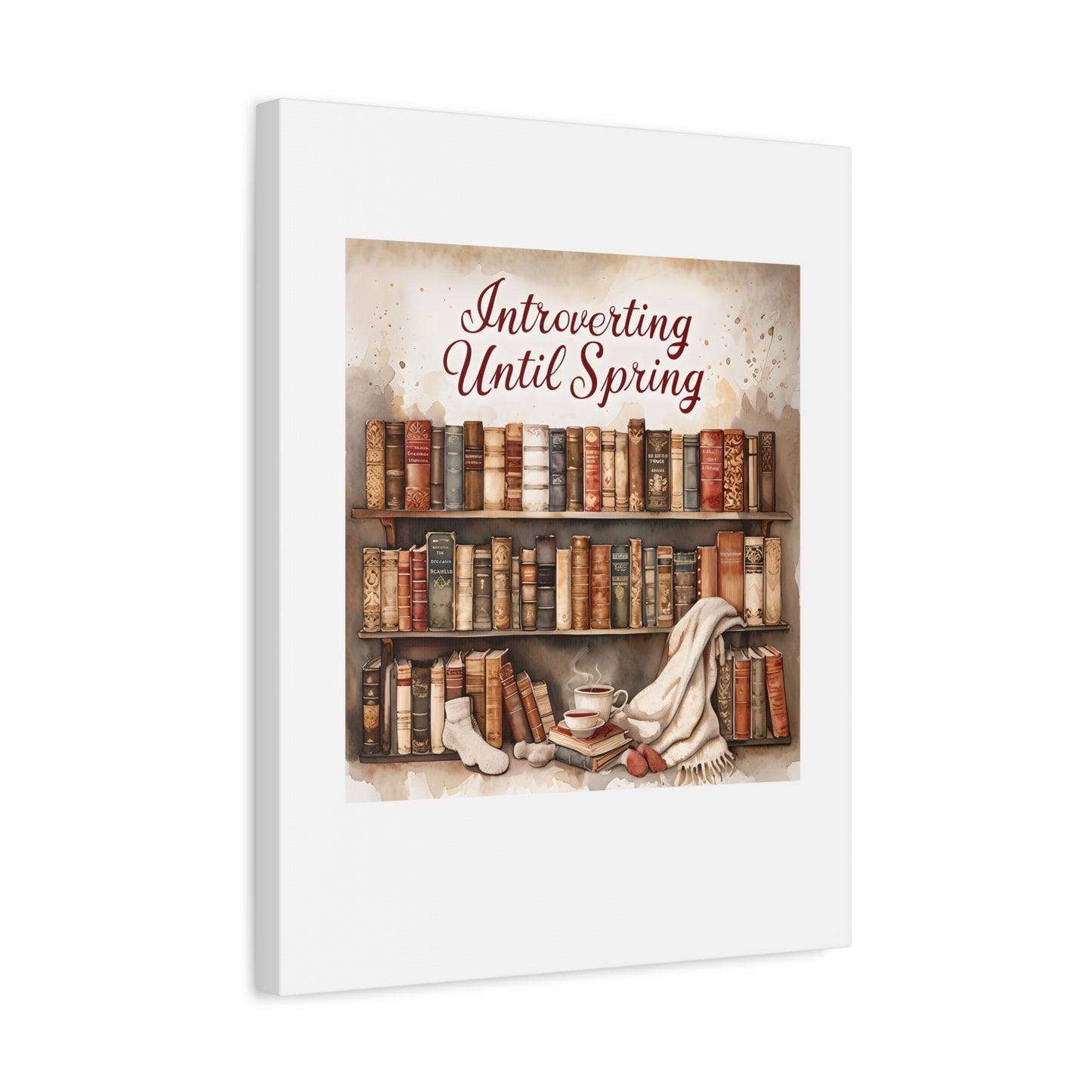 Cozy Wall Art, Introverting Until Spring Quote, Home Decor, Book Lover Gift, Spring Decor, Library Aesthetic