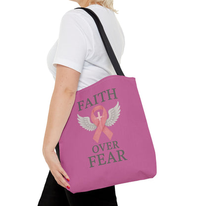 Faith Over Fear Tote Bag - Inspirational, Pink Ribbon, Breast Cancer Awareness, Motivational Gift, Everyday Use