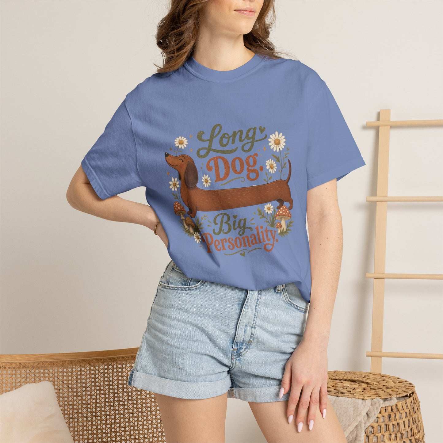 Long Dog Big Personality Dachshund T-shirt | Cute Sausage Dog Floral Design