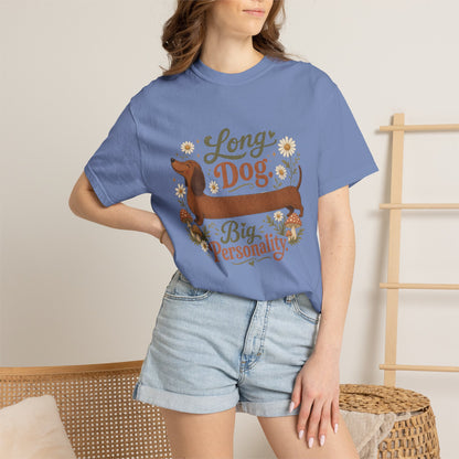 Long Dog Big Personality Dachshund T-shirt | Cute Sausage Dog Floral Design