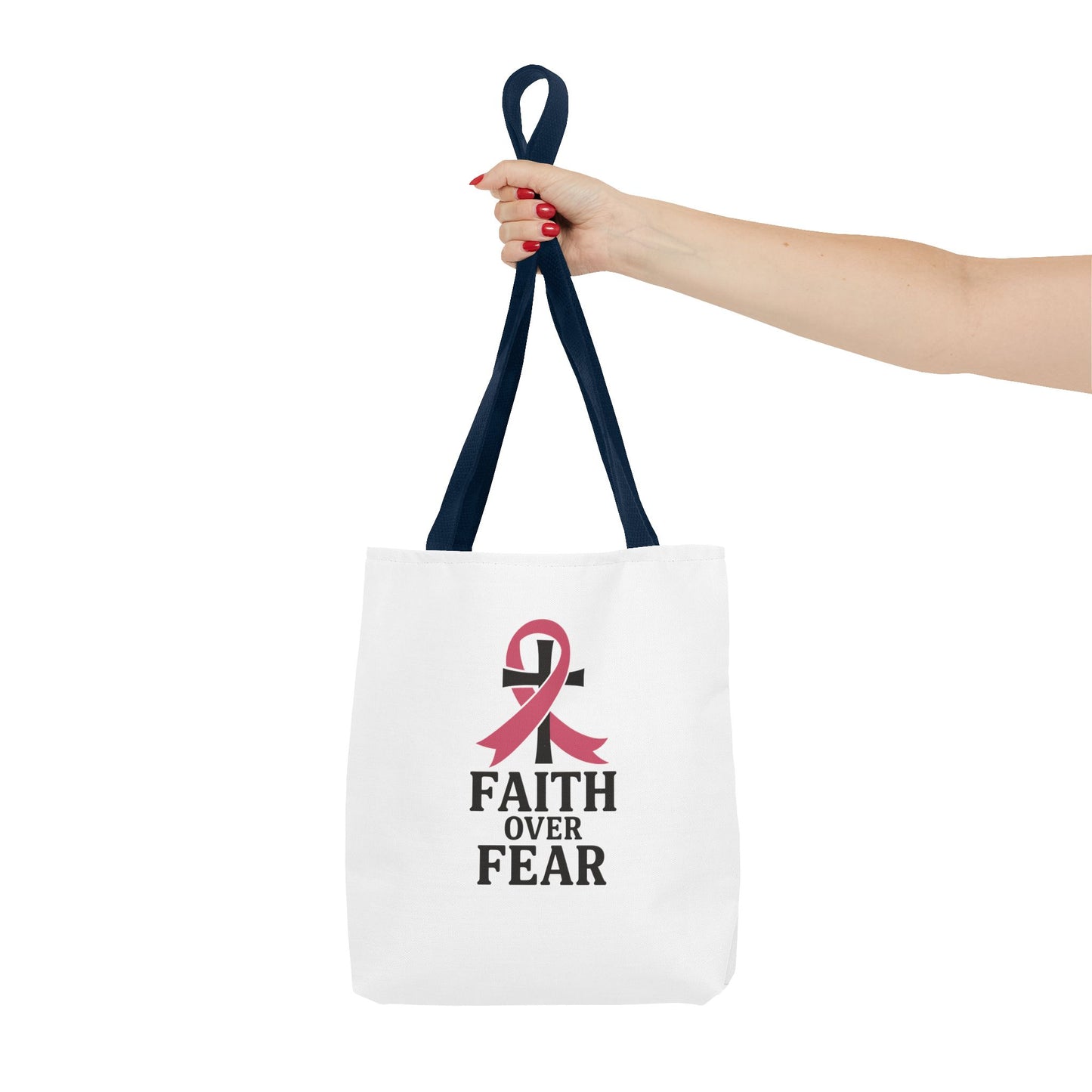 Faith Over Fear Tote Bag, Inspirational Gift for Cancer Awareness, Motivational Tote, Breast Cancer Support, Daily Use Bag