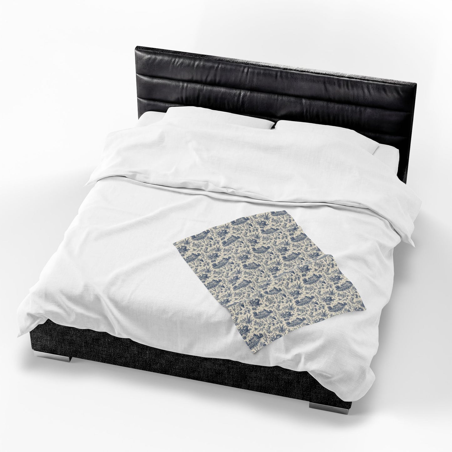 French Harvest Toile Landscape Velveteen Plush Blanket | Vintage Cottage Pattern