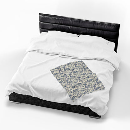 French Harvest Toile Landscape Velveteen Plush Blanket | Vintage Cottage Pattern