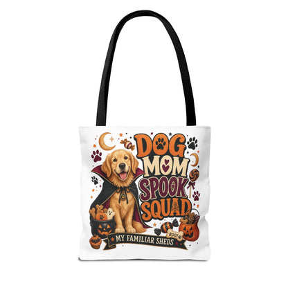 Dog Mom Spook Squad Tote Bag | Halloween Golden Retriever Pumpkin Design