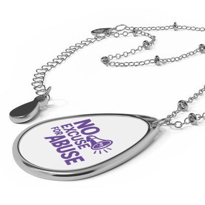 No Excuse For Abuse oval necklace | teardrop pendant awareness jewelry