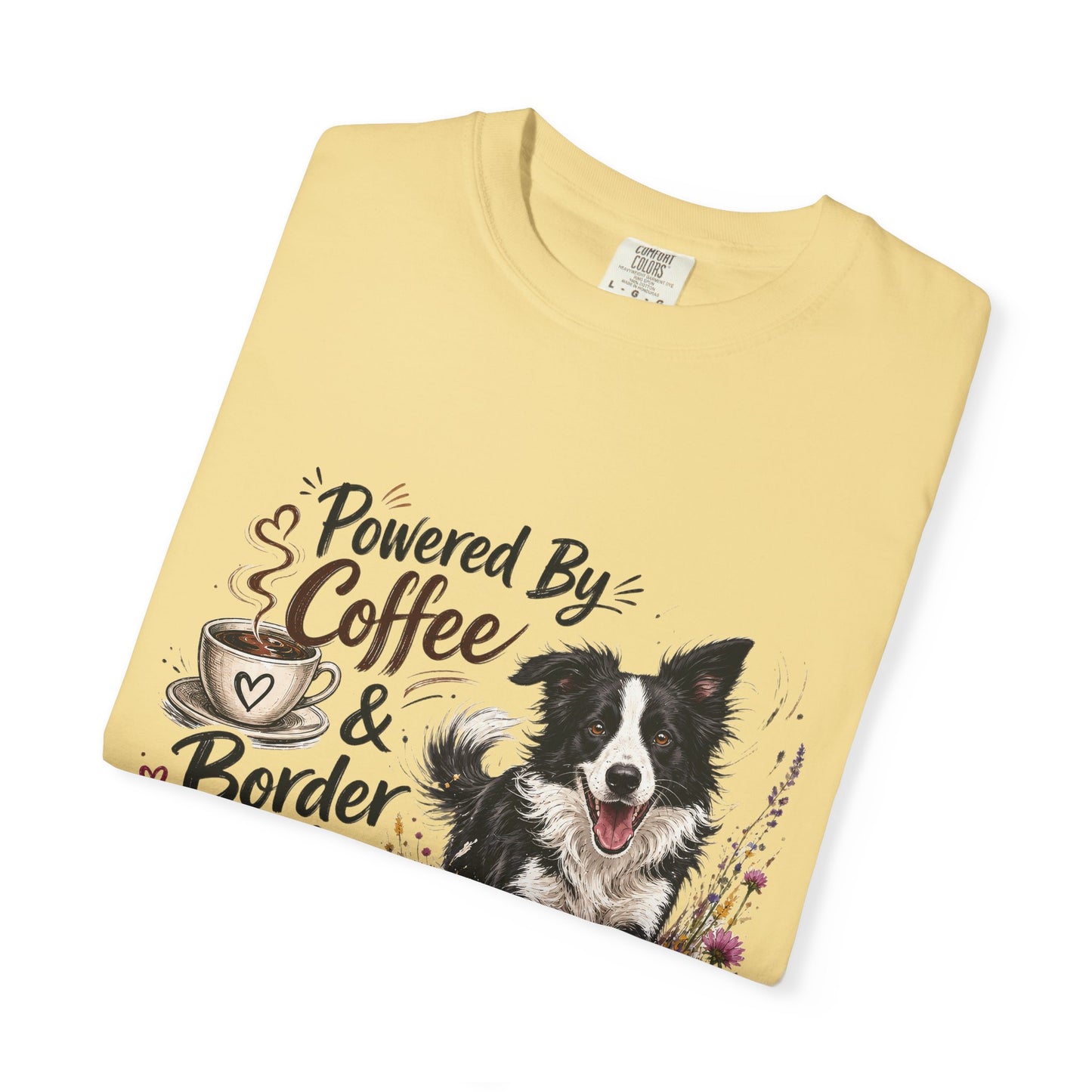 Powered by Coffee & Border Collie Energy T-Shirt | Border Collie Dog Tee